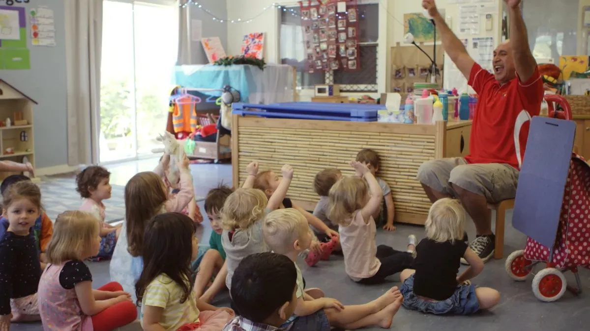 children celebrating during a hey dee ho music program in early childhood setting
